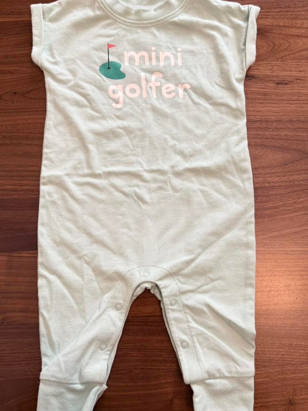 Mini Golfer Baby One-Piece Romper - Light Mint with Pink Print